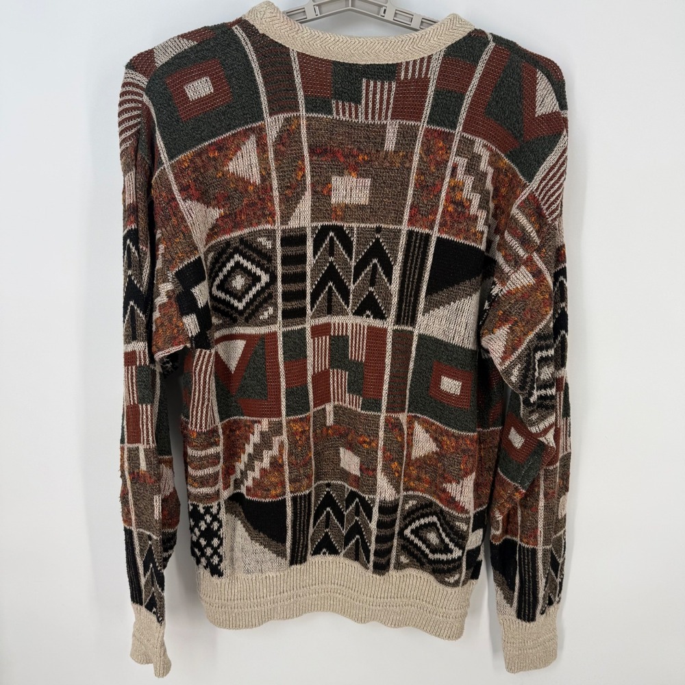 Vintage Jantzen Mens Patchwork Geometric Knit Sweater Large Made in USA Cosby - Picture 3 of 6
